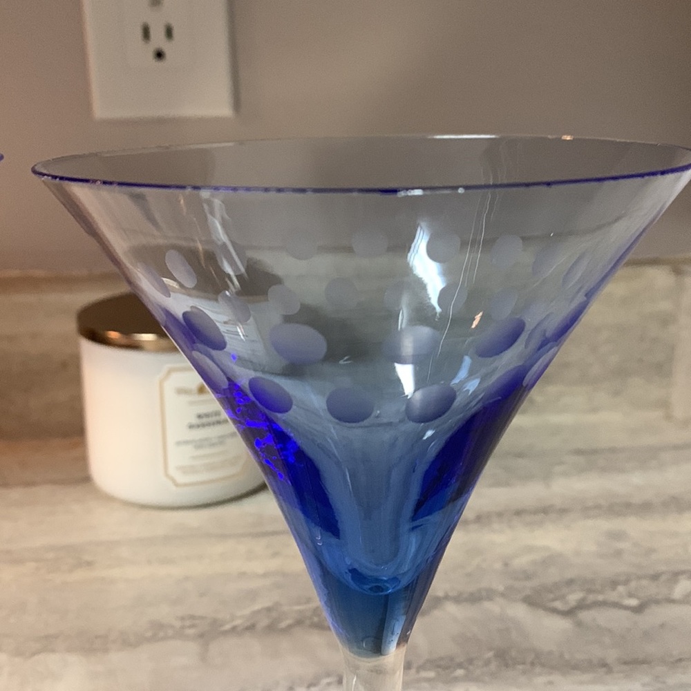 8" Retro 90s vintage Cobalt blue Ombre Fade Martini glass set of 2